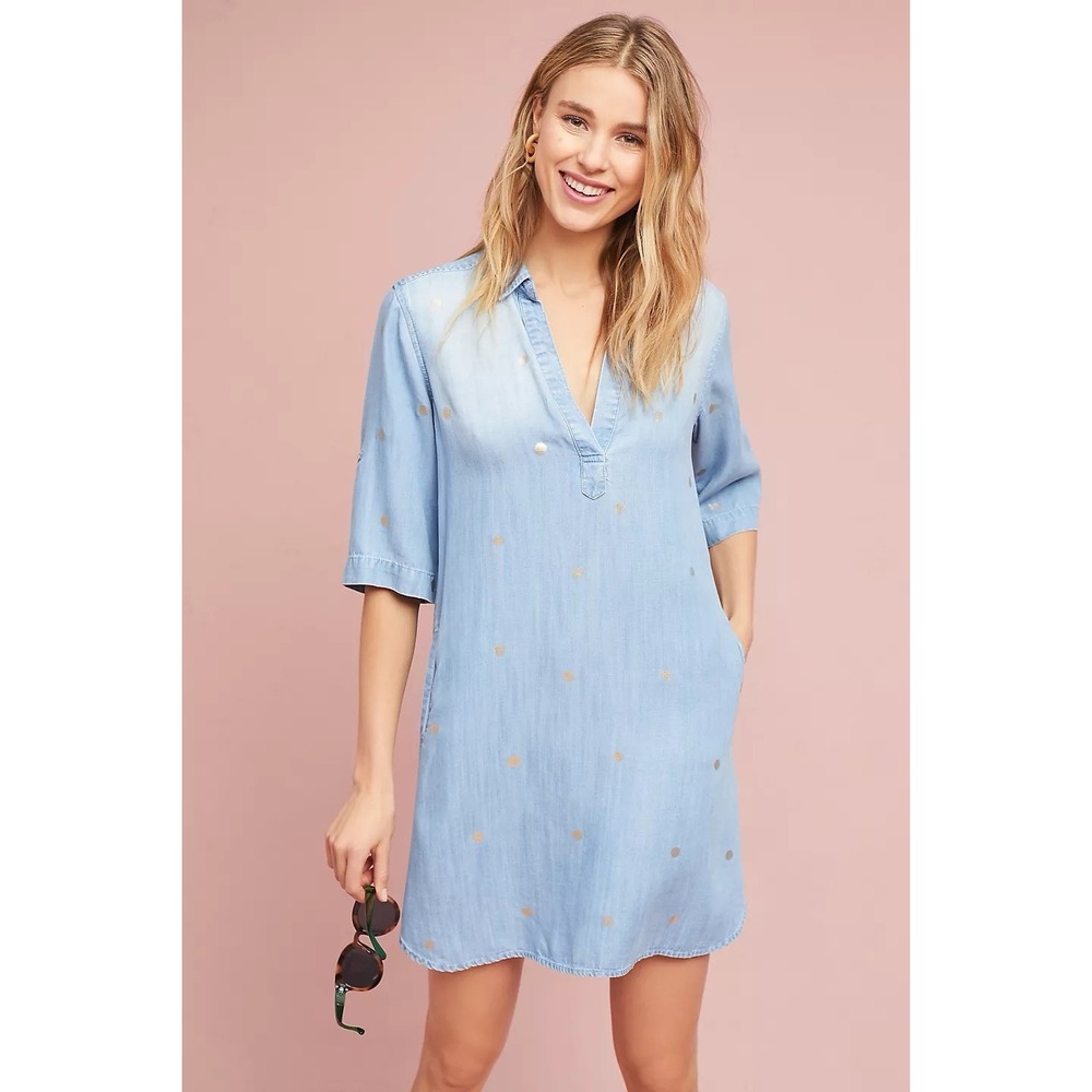 Cloth And Stone Chambray Mini Dress Gold Dotted